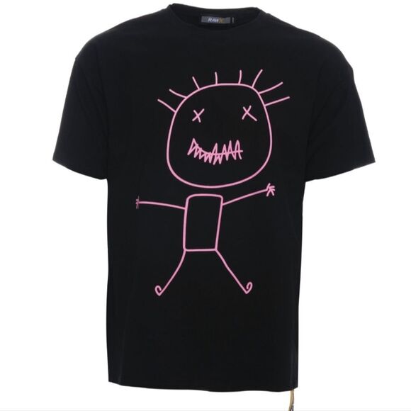 Raw X Stick Man Crew Neck T-Shirt- Neon Pink - Picture 2 of 5